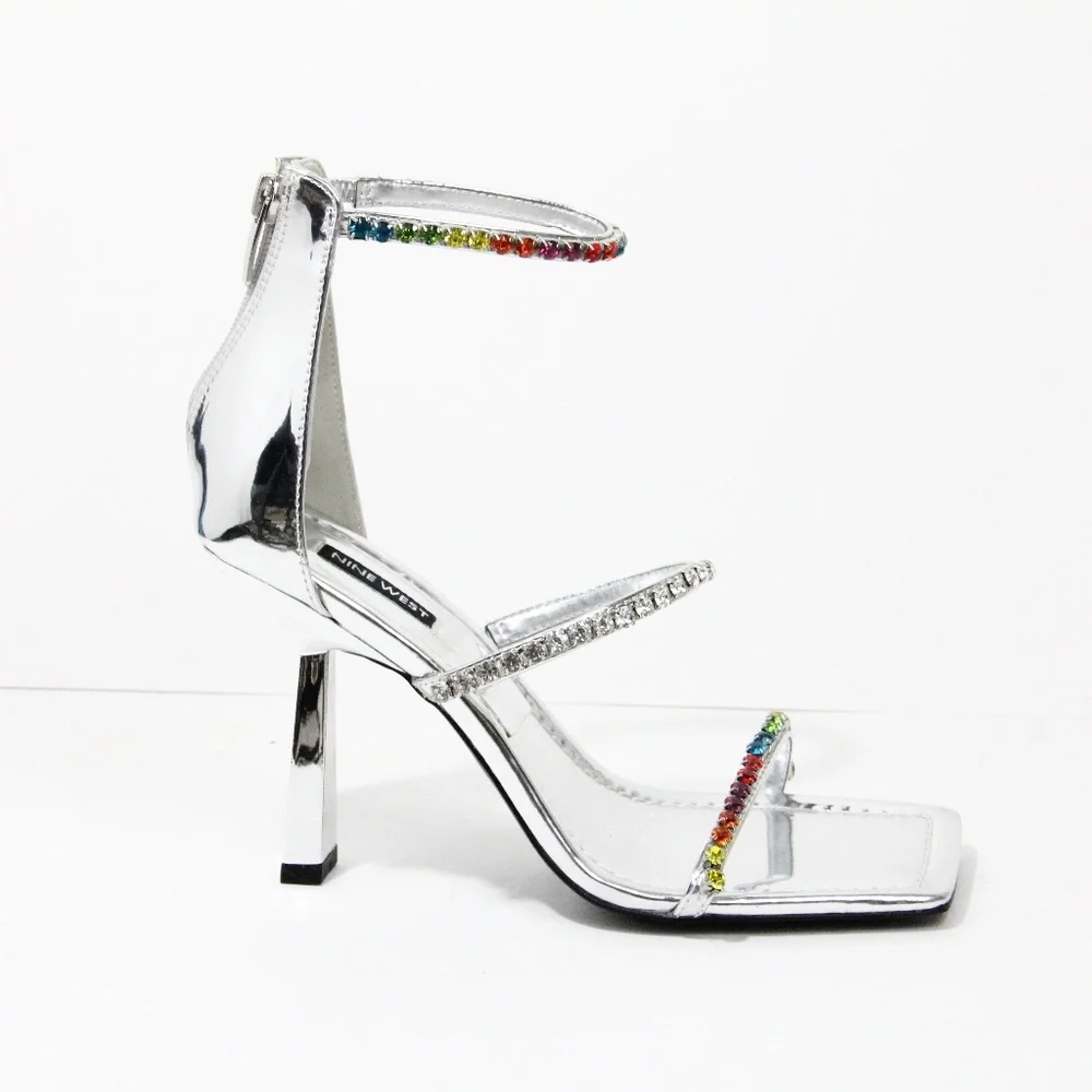 Nine West Heels New Women Square Toe Shoe Rainbow crystals sz 8